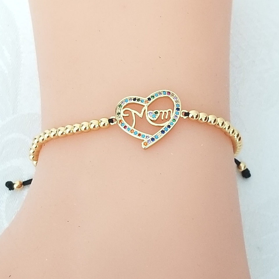 Mom Heart Red String Bracelet. 14k Gold Plated. New